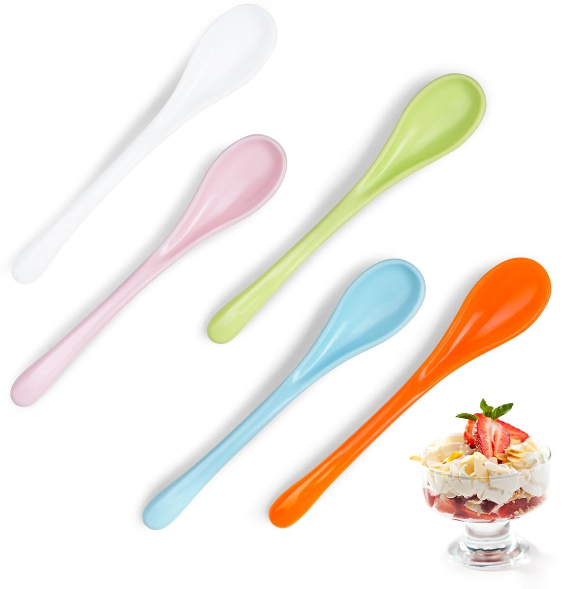 VLEMICO- Eierlepels Set van 20 - Kunststof - 5 Kleuren - Stevige Theelepels - Dessertlepels - Vaatwasbestendig - Perfect voor dagelijks gebruik
