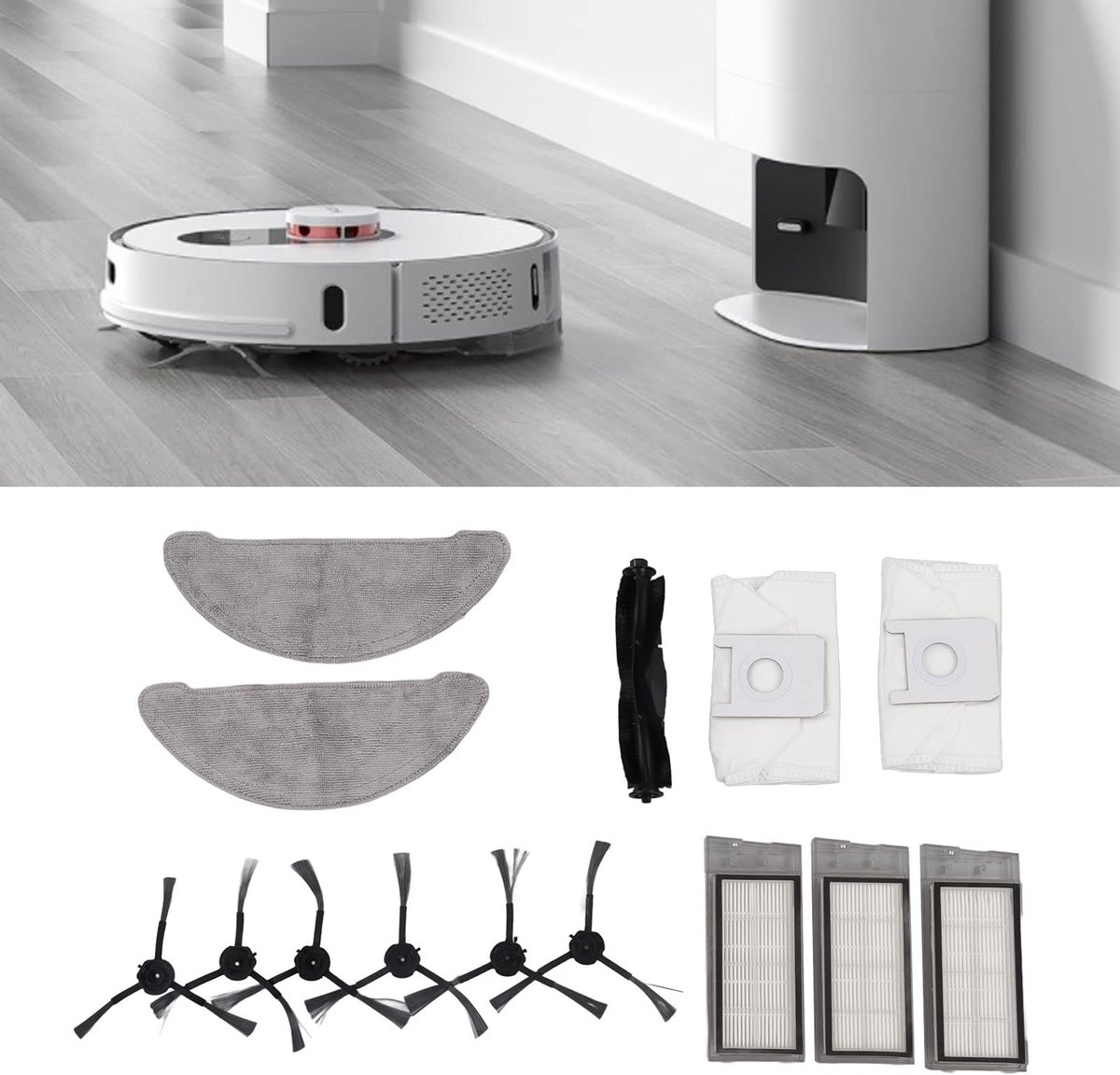 Dailygoods- Vervangingsset Robotstofzuiger - 1 Hoofdborstel - 3 Filters - 2 Stofzakken - 2 Reinigingsdoekjes - 3 Paar Zijborstels - Robotstofzuigeraccessoires