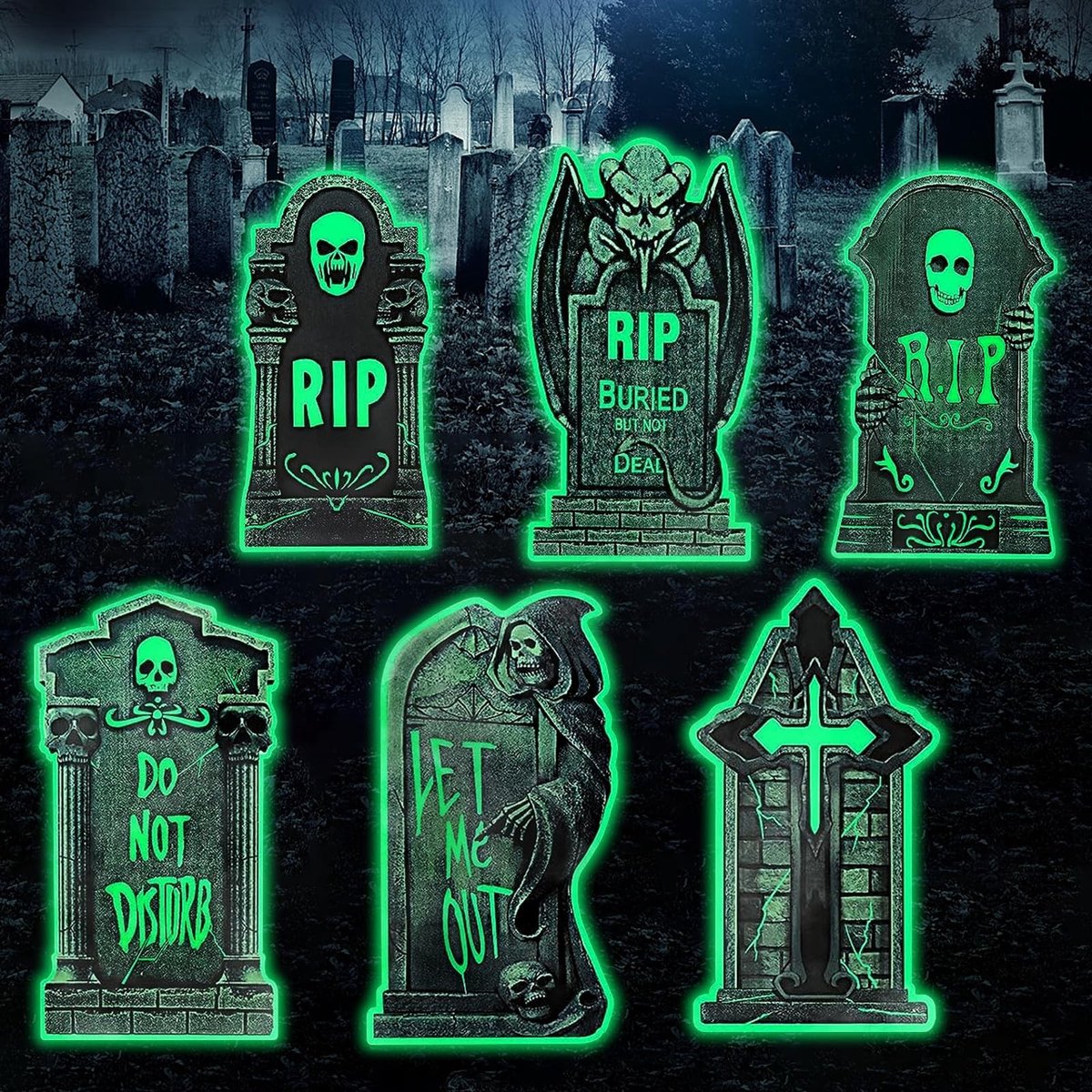 Dailygoods- Grafsteen Lichtgevend - Halloween Decoratie - Griezelige Sfeer - Realistische Gravure - Buiten/Binnen Gebruik - Grote Nachtdecoratie