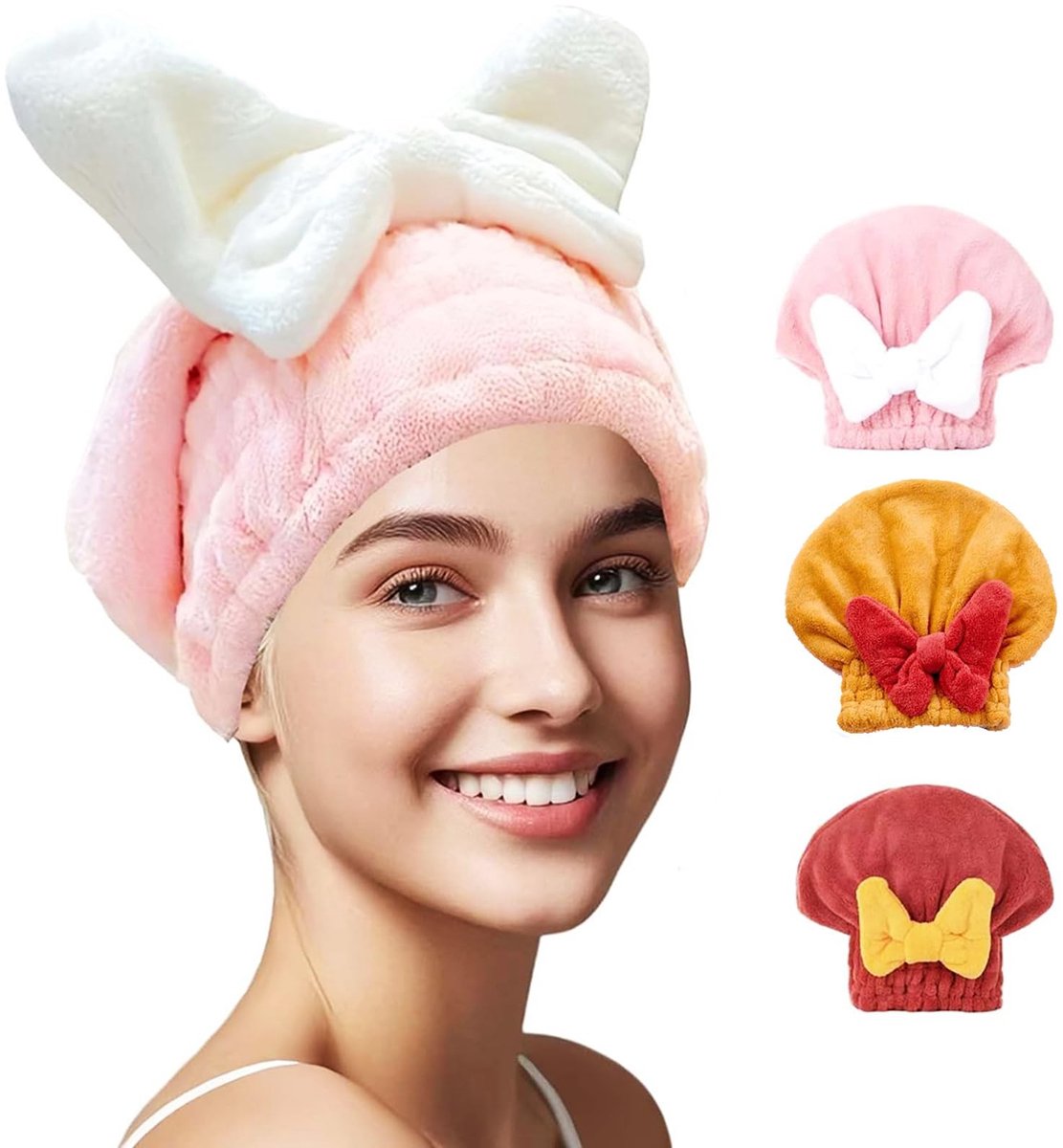 Dailygoods - 3-Pack Microfiber Haar Handdoeken met Strik Ontwerp