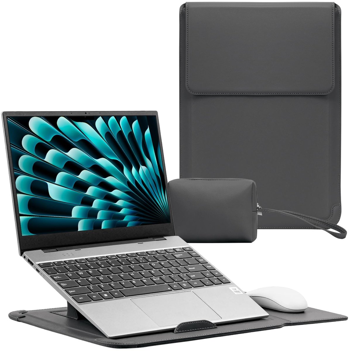SnelShoppen - 15-16 Inch Laptop Sleeve Bag met Stand - Grijze Laptoptas, Waterdicht, Schokbestendig, Draagbare Bescherming voor School, Werk, Reizen