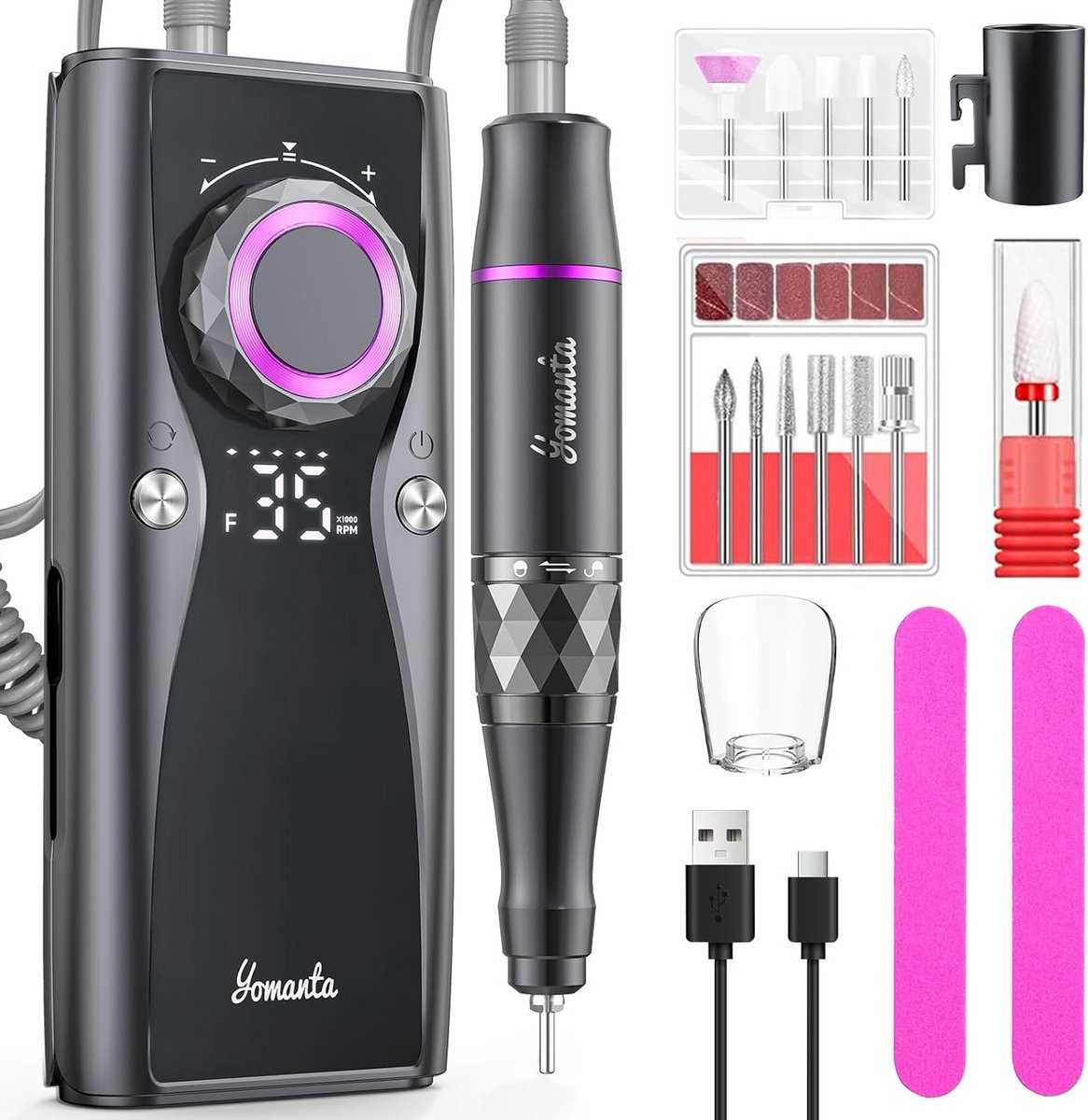 Elektrische Nagelvijl - Nagel Polijstmachine - Manicure Pedicure - 35.000 RPM Instelbaar - 12 Bits Inbegrepen - Zwart
