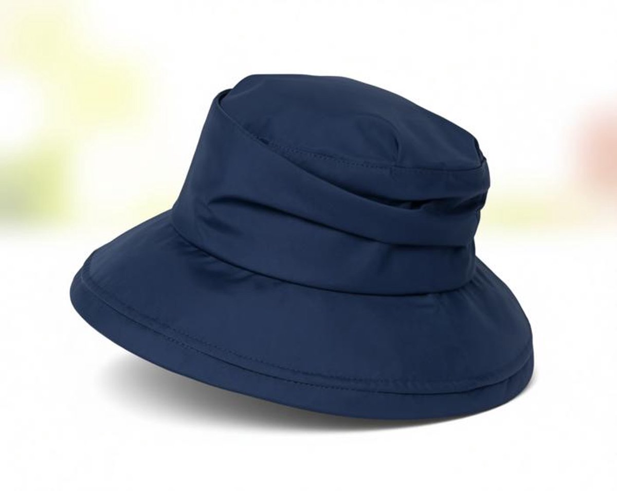 ElleMooi Opvouwbare Regenhoed voor Dames – Waterdichte Zonnehoed met Kinband, UPF50+, Zwartblauw, M