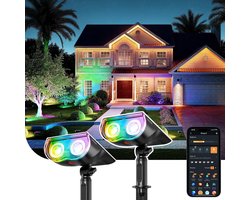 Merkloos Smart Solar Tuinspots - App Gestuurde Kleurveranderende Buitenverlichting - Solar LED Spotlights IP67 Waterdicht - 16 Miljoen Kleuren - Set van 2