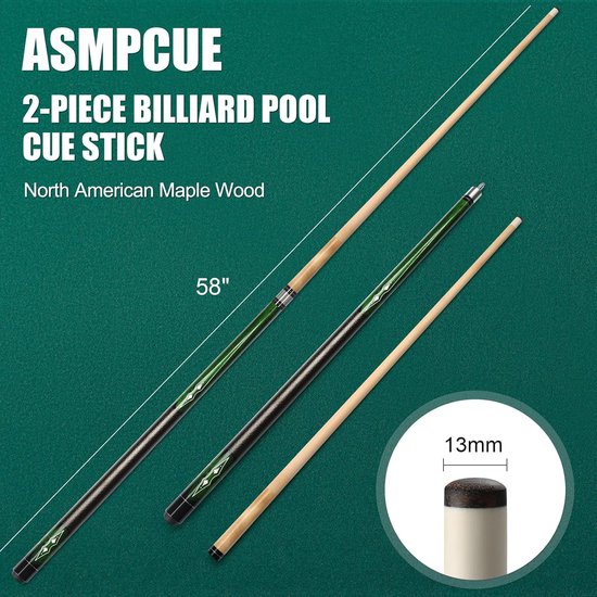 Biljartkeu - Poolstok - Biljart Spelen - Houtconstructie - 147 cm - Groen — afbeelding 2