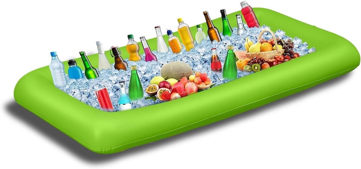 Grote Opblaasbare Tafel voor Dranken en IJs, Zwembad Float met Afvoergat, Ideaal voor Feestjes en Buffetten - 130 x 65 x 20 cm (Groen)