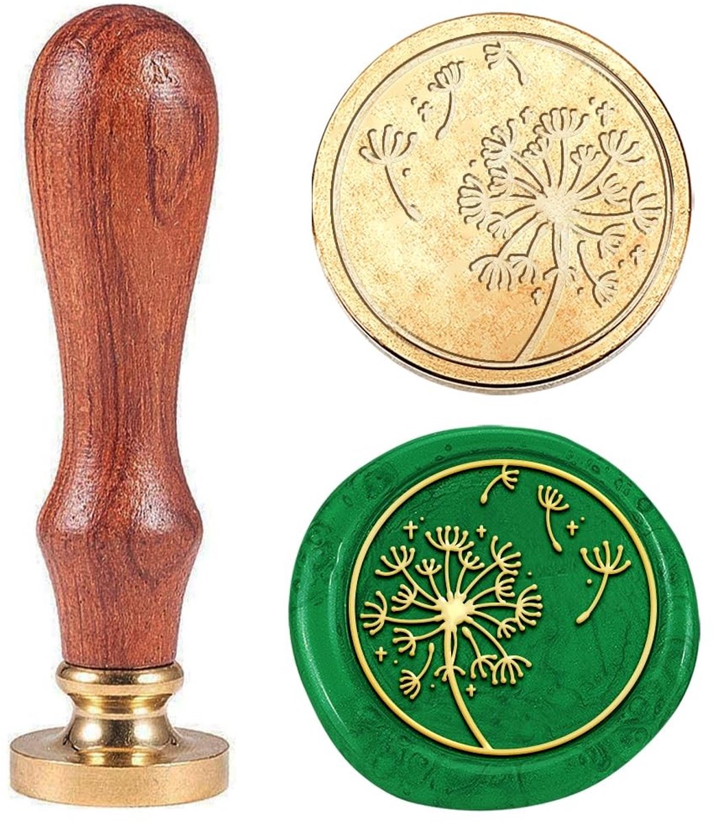 Dailygoods- Zegelstempel 30 mm - Afneembare Messing Stempelkop - Houten Handvat - Paardenbloem Design - Voor Enveloppen/Uitnodigingen - Waszegel