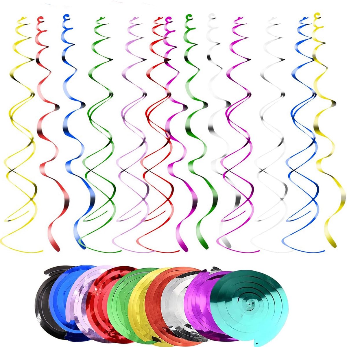 Dailygoods- Spiraalslinger 12 Stuks - Decoratie - Plafondhangers - Feestdecoratie - Kleurige Slinger - Hoogwaardig PVC - Tot 75 cm Lang