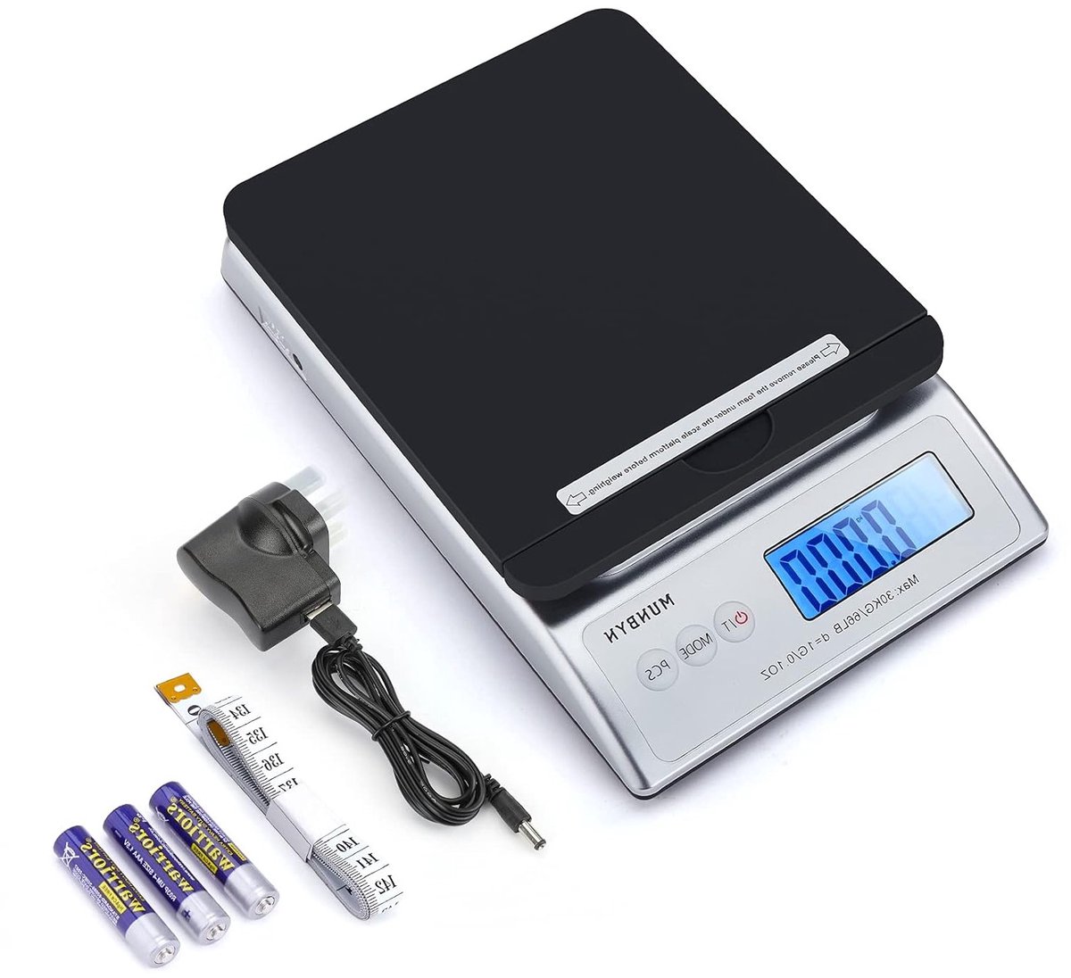 Digitale Postweegschaal voor Pakketten tot 30 kg, Elektronische Verzendweegschaal met Tare-functie, Inclusief Rolmaat en Adapter