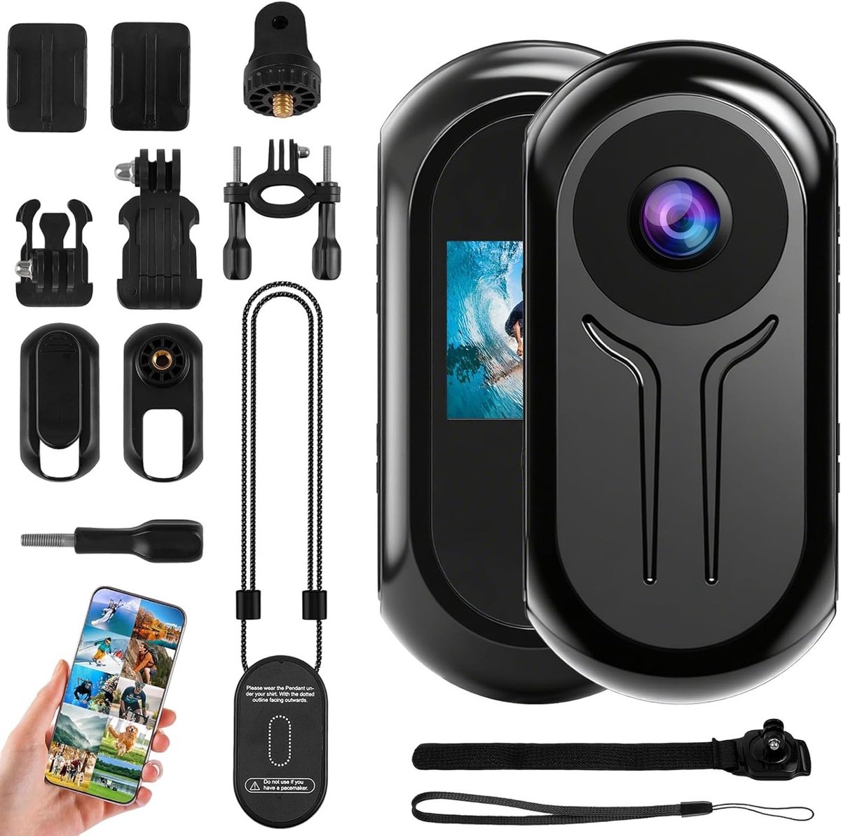 Mini Action Cam 2k 360 - Actiecamera, Bodycam en Lichaamscamera met Display voor Avontuurlijke Opnames