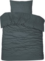 PHLOX Housse de couette Seersucker - 100% Satin de Coton - Une personne 140x200/220 cm + 1 Taie d'oreiller - Respirant & Doux pour la peau - Anthracite