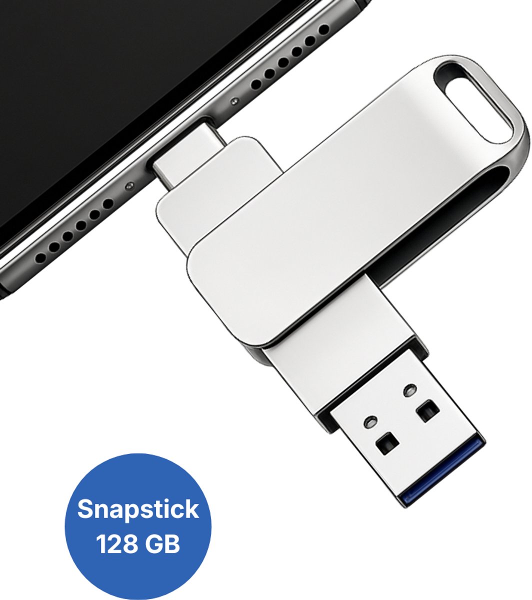 WB Goods Snapstick 128 GB- Safesnaps - Mobiele Opslag - Voor Iphone & Android - Geheugenstick usb - Extern Geheugenopslag - Flashdrive Voor iPhone - Flash Drive - USB STICK - Iphone 15, 16 & 17