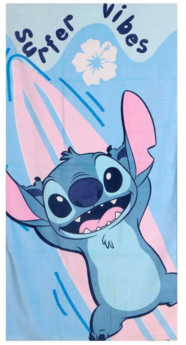 Stitch Strandlaken Katoen – 70x140 cm – Blauw/Roze – Strandhanddoek Jongens en Meisjes – Disney