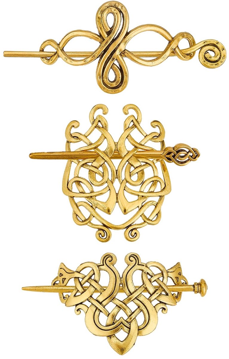LIVIA HOME- Haarspelden 3 Stuks - Vintage Keltische Haaraccessoires - Gekruiste Knopen - Retro Gehaakte Clips - Antieke Gouden Legering - Geschikt voor Lang Haar
