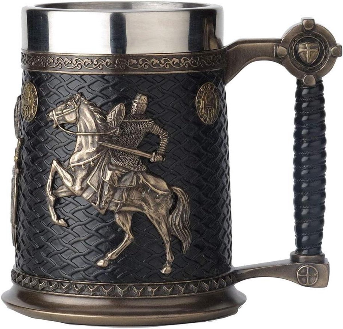 Bierpul Kruisvaarder - Drinkbeker - Thuis Gebruik - Koud gegoten brons - 5.75 Inch Hoog - Zwart Brons