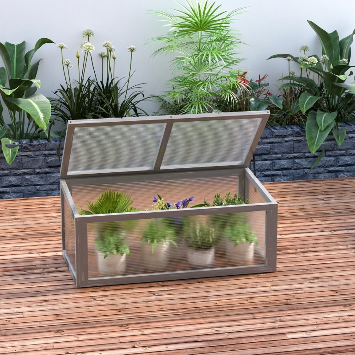 Wishdor - Kweekkas - Openklapbaar Dak En Ventilatie - Strak Ontwerp - Voor Tuin - Hout En Polycarbonaat - Grijs