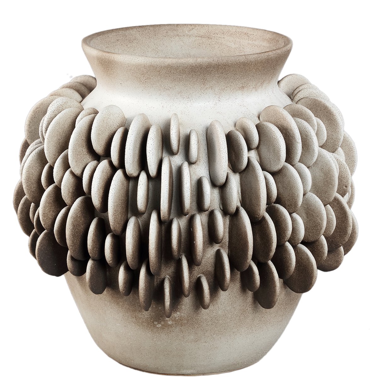 PTMD Wina Beige Ceramic Vase With Round Scales Low
