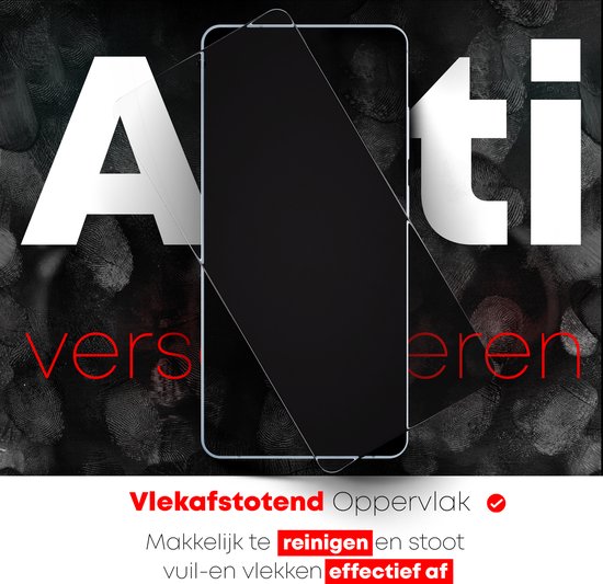 Screenprotector is vlekstotend, gemakkelijk te reinigen en stoot vuil en vlekken effectief af.