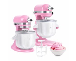 IJsmaker Opzetstuk voor KitchenAid Stand Mixers – Geschikt voor 4.5QT, 5QT & 6QT Tilt-Head en Bowl-Lift Mixers – 1,9L IJskom voor IJs, Sorbet, Gelato en Frozen Yoghurt