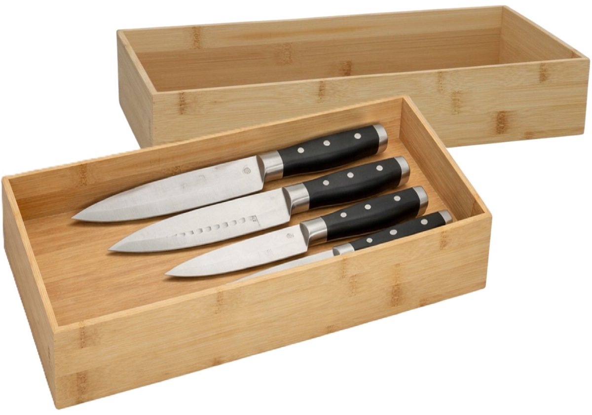 5Five 5Five houten bakje - 2x - organizer - bamboe - 38 x 18 x 7 cm - kast en lade verdelers - opslag - sorteerbakje