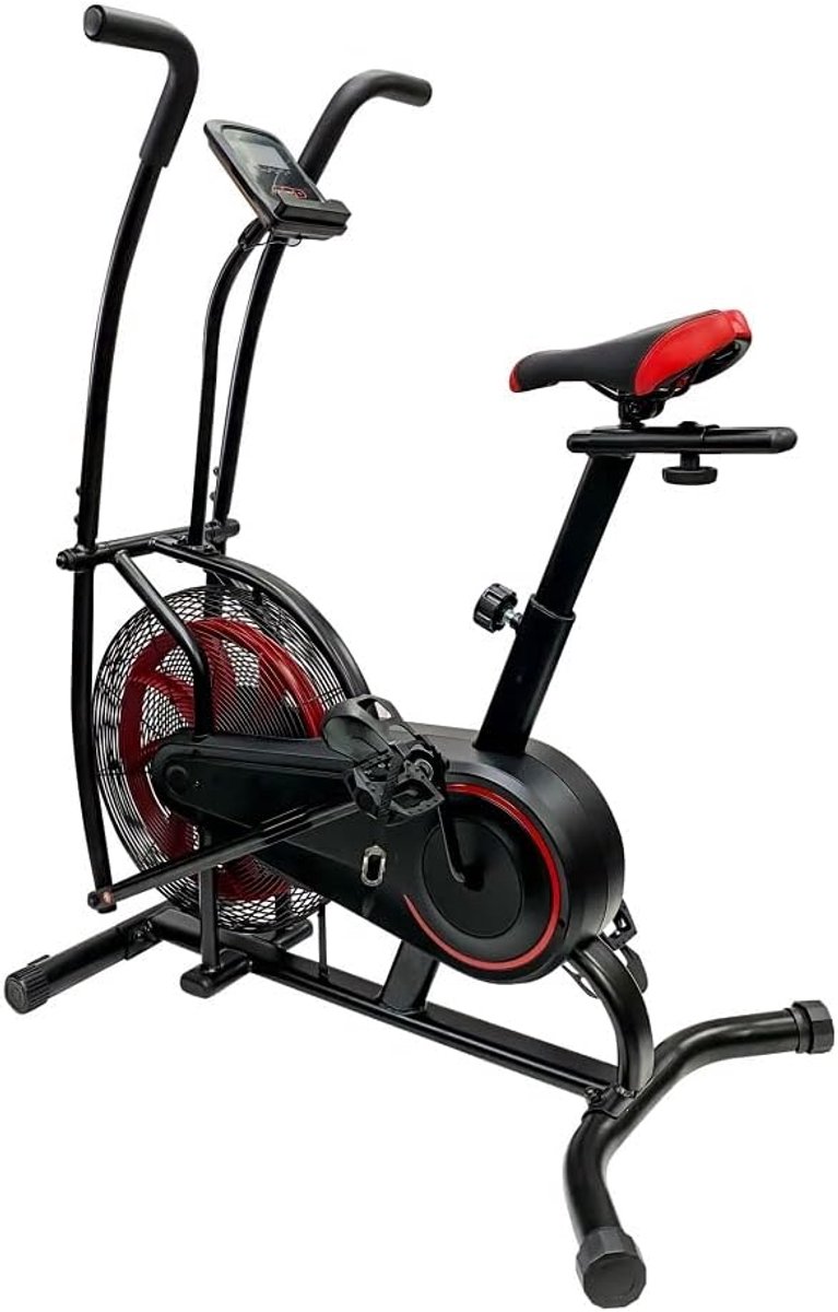 Hometrainer Ergometer - Fitnessfiets Indoor - Thuis Fitness - Luchtweerstand Systeem - 105x60x127 cm - Zwart Zilver Rood
