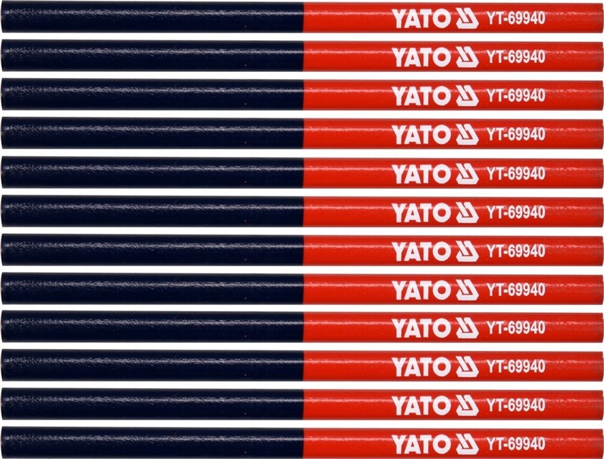 YATO YT-69940 - Tweekleurig Technisch Potlood - Rood & Blauw - 12 stuks - 180 mm
