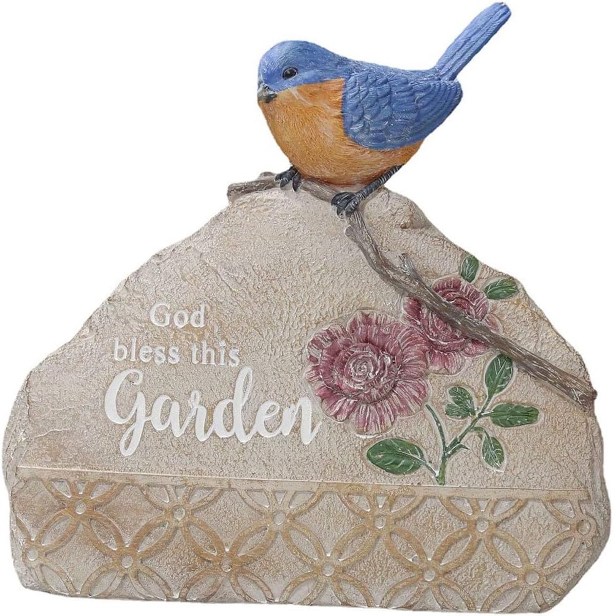 Vogel Welkom Teken - Tuin Ornament - Buiten Decoratie - Uniek Steen Design - 13.5cm Breed - Blauw