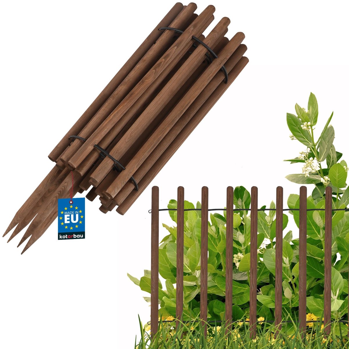 KOTARBAU® Bloembedrand, Rolborder, 230 x 80 cm, Bruin, Tuinafscheiding, Houten Tuinhek, Borderrand, Palissade, Schapenhek, Tuindecoratie