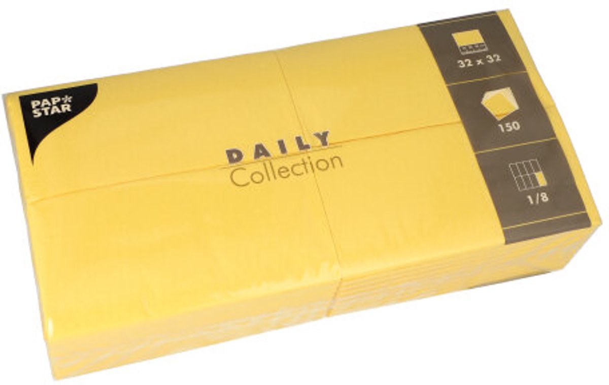 6x 150 Servetten DAILY Collection 1/8 vouw 32 cm x 32 cm geel