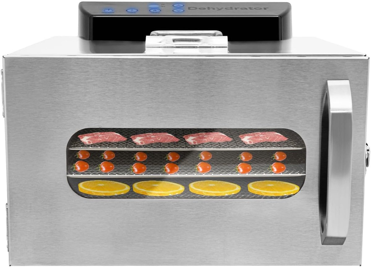 Voedseldroger - Ontwateringsapparaat - Thuis Drogen - 6 Lagen Roestvrij Staal - 400 Watt Display - Zilverkleurig