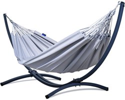 Hangmat met standaard - Tweepersoons hangmat - Ontspanning in de tuin - Stabiel metalen frame - 350 x 125 cm