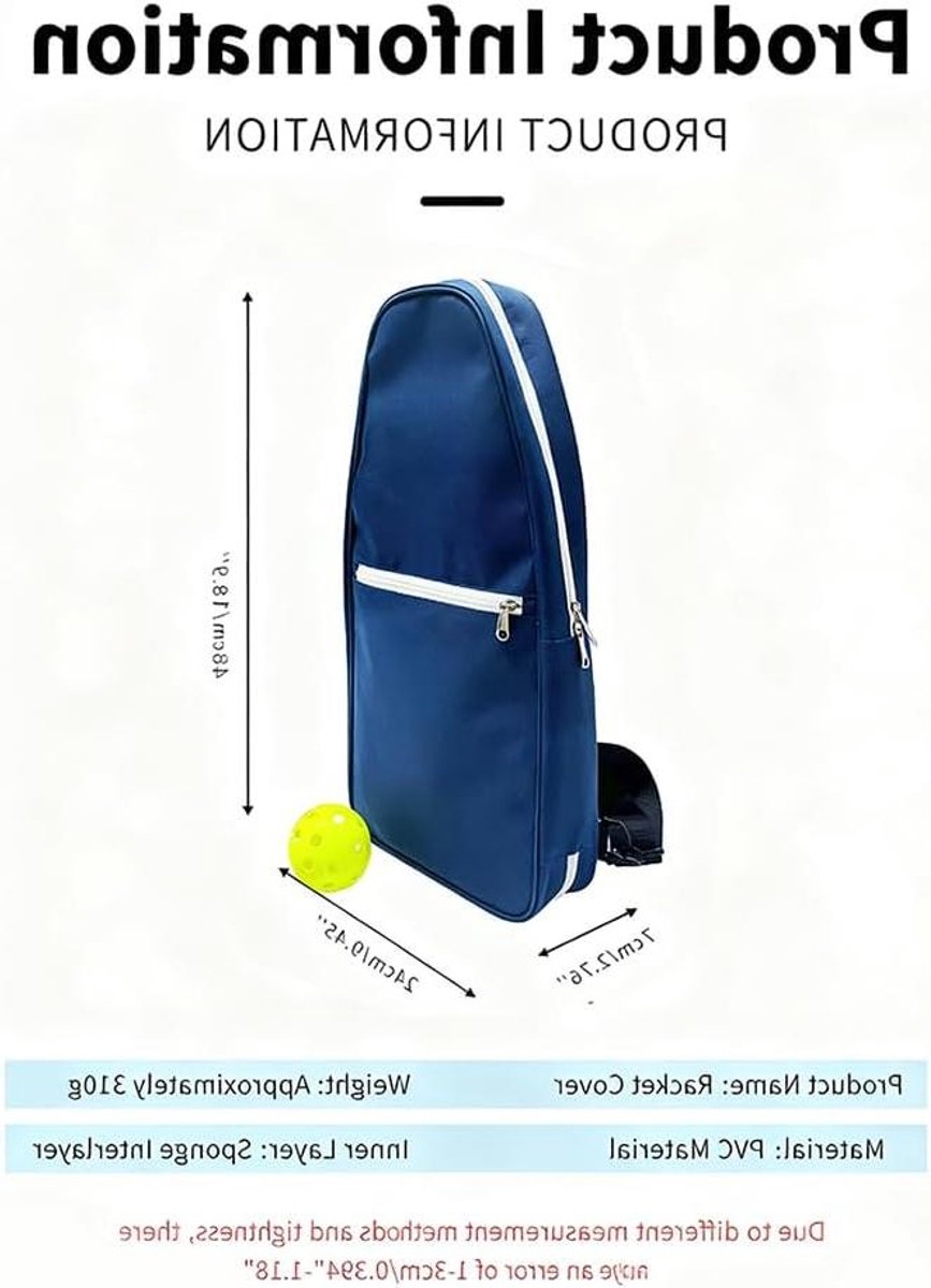 Pickleball Tas - Padel Tas - Sporttas - Met Ophanghaak - 30 x 29 x 7.6 cm - Blauw