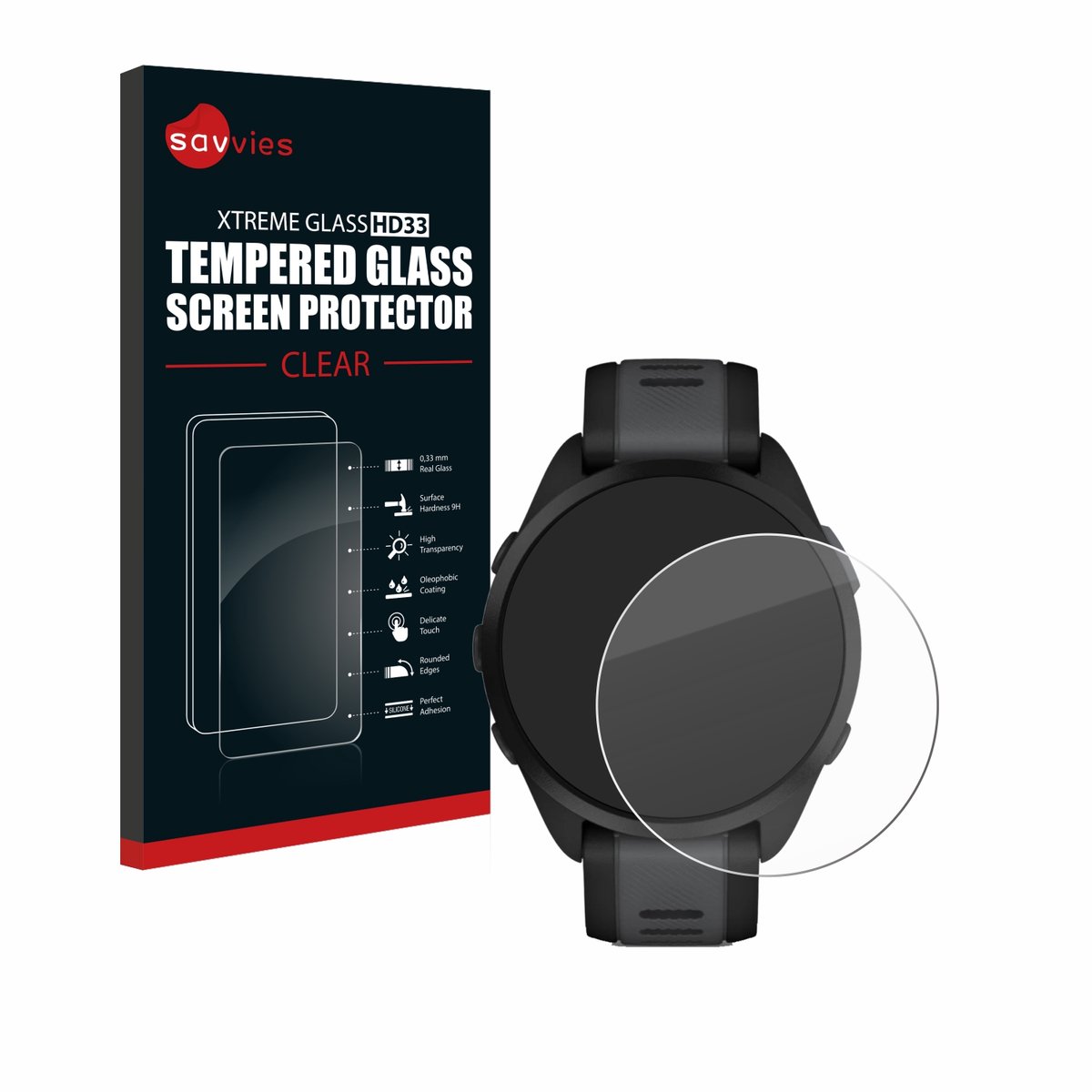 Savvies - Glas Screenprotector Voor Garmin Forerunner 165 / 165 Music - Gehard Beschermglas 9H