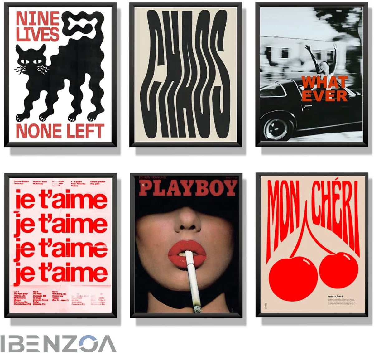 Ibenzoa Poster Set - Vintage - 30x40 cm - Papier - Wanddecoratie Natuurlijk wit