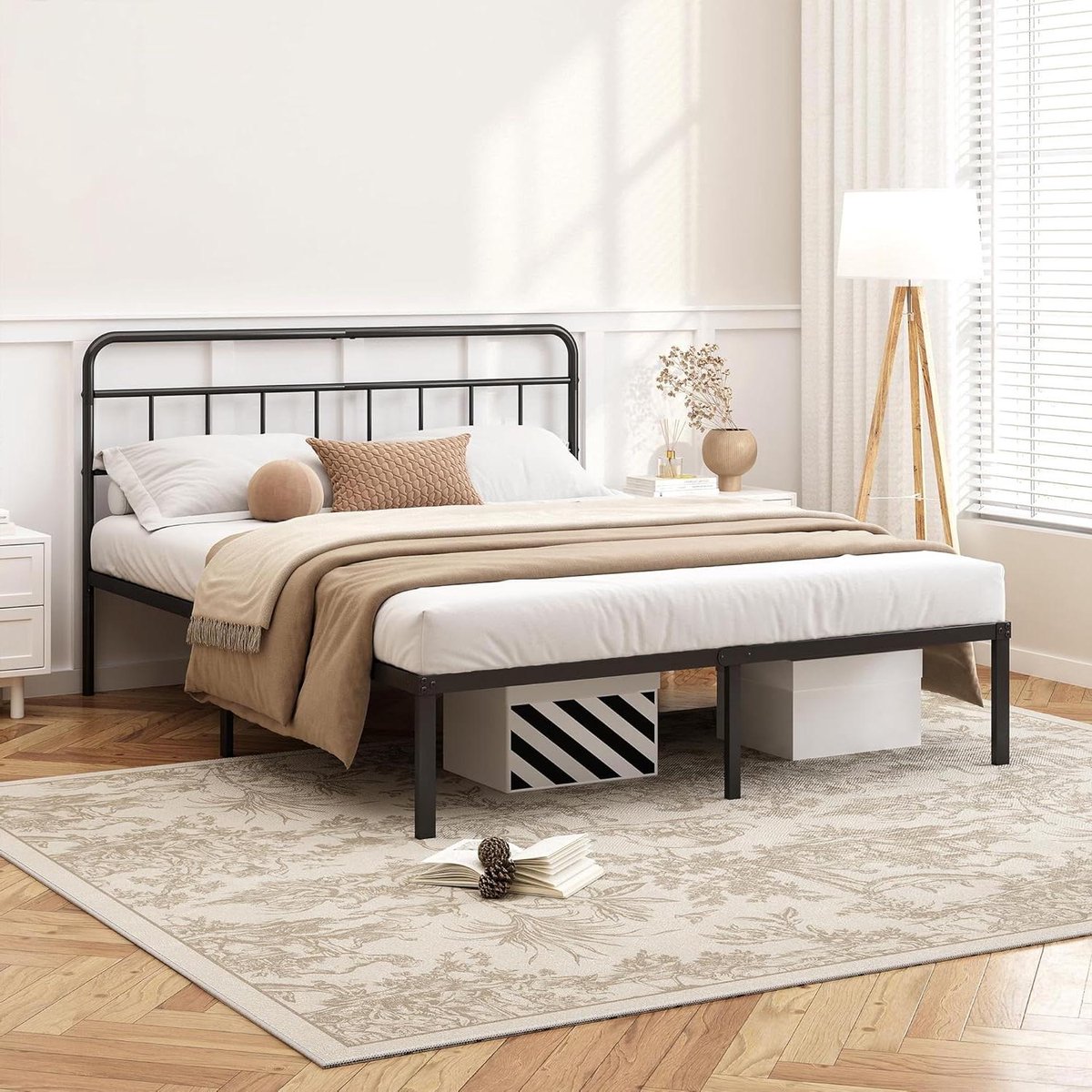 Queensize Bedframe - Platform Bedbodem - Slaapkamer Inrichting - Geen Boxspring Nodig - 12 Inch Hoogte - Zwart