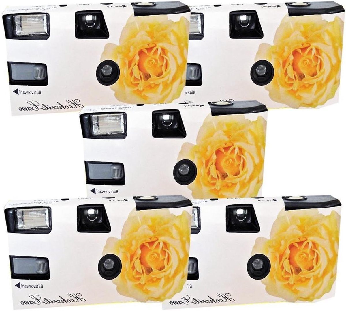 Trouwcamera Wegwerpcamera - Bruiloftscamera Fotocamera - Feestelijke Momenten Vastleggen - Inclusief Flitser Batterijen - 5 Stuks 27 Foto's - Geel