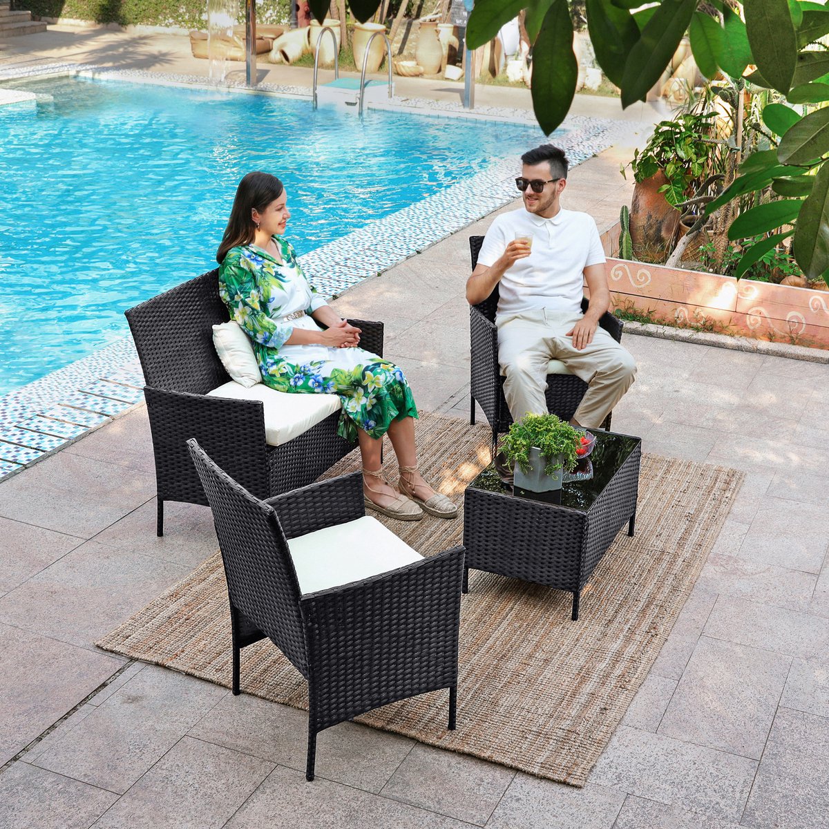 SONGMICS - Tuinset - Tuintafel - Tuinstoelen - Gemaakt van PE Polyrattan - Voor Terras en Tuin – foto 5