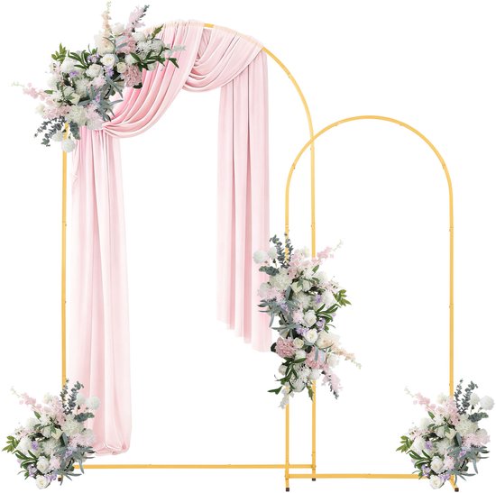 VEVOR Metalen Trouwboog, Set van 2 (2,2 M en 1,8 M), Achtergrondstandaard, Goudkleurige Ballonnenboog voor Bruiloften, Verjaardagsfeesten, Diploma-Uitreikingen, Festivals en Ceremoniedecoraties