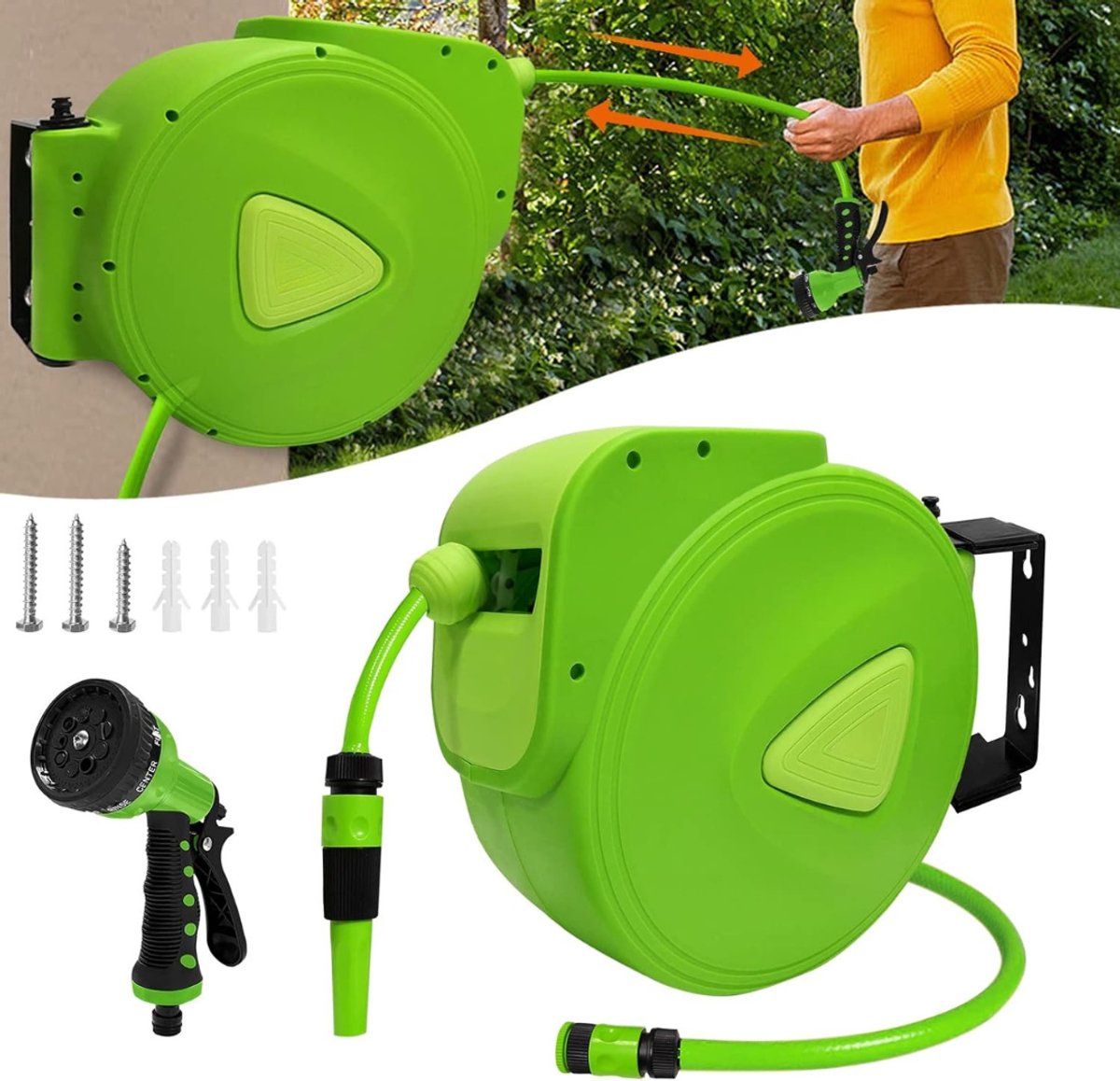 Zylo® Wandslangenbox - Compacte Slanghaspel - Draaibare Slanghaspel - Groen - 45cm x 37cm x 21cm