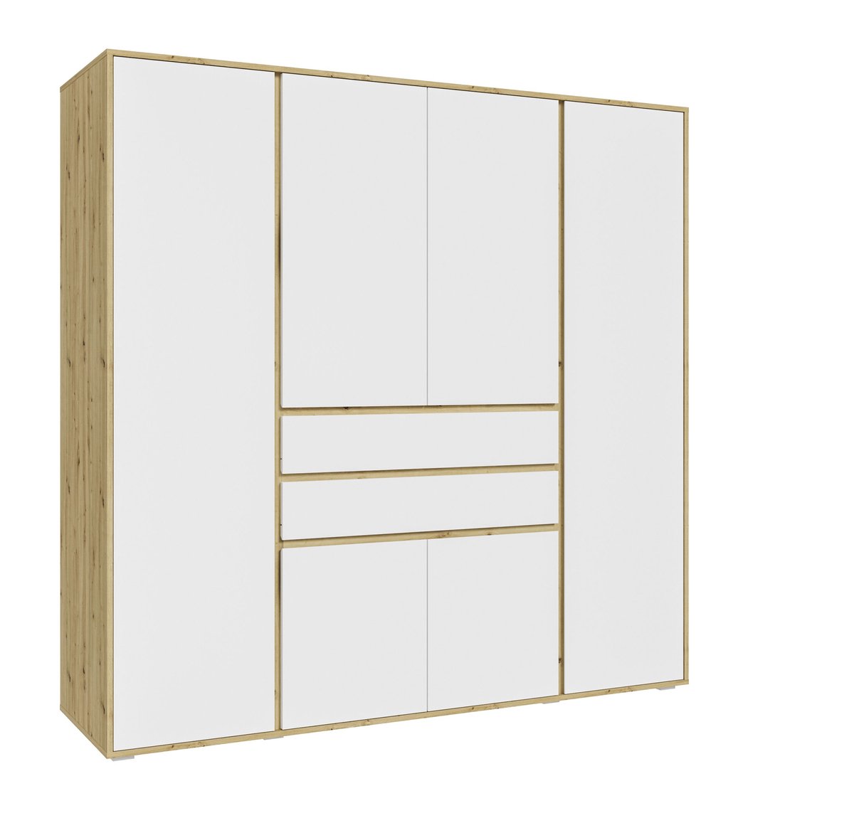 Xonox.Home Kledingkast met 4 deuren Falun Artisan eiken imitatie/wit B/H/D: 197x194x56 cm Replica van ambachtelijk vervaardigd eikenhout/ wit
