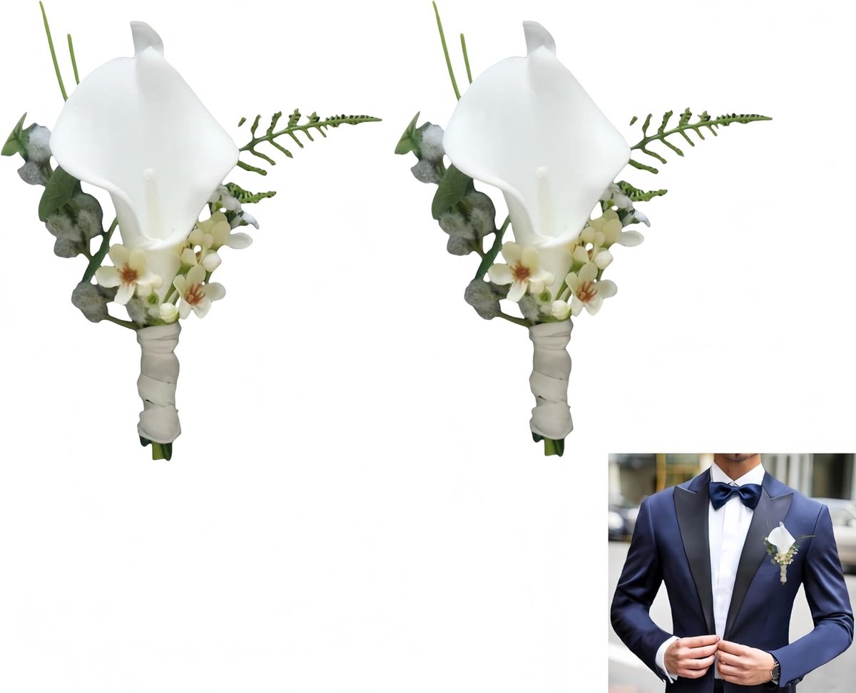Bruiloft Corsages - Bloem Speld - Feestelijke Decoratie - Handgemaakt Ontwerp - 14x6x6 cm - Wit