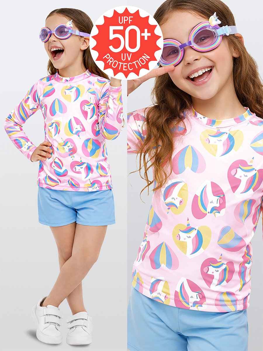 Denokids CFF-26Y1-121 Roze meisjes top met zonbescherming - Zwemshirt met eenhoornprint 98