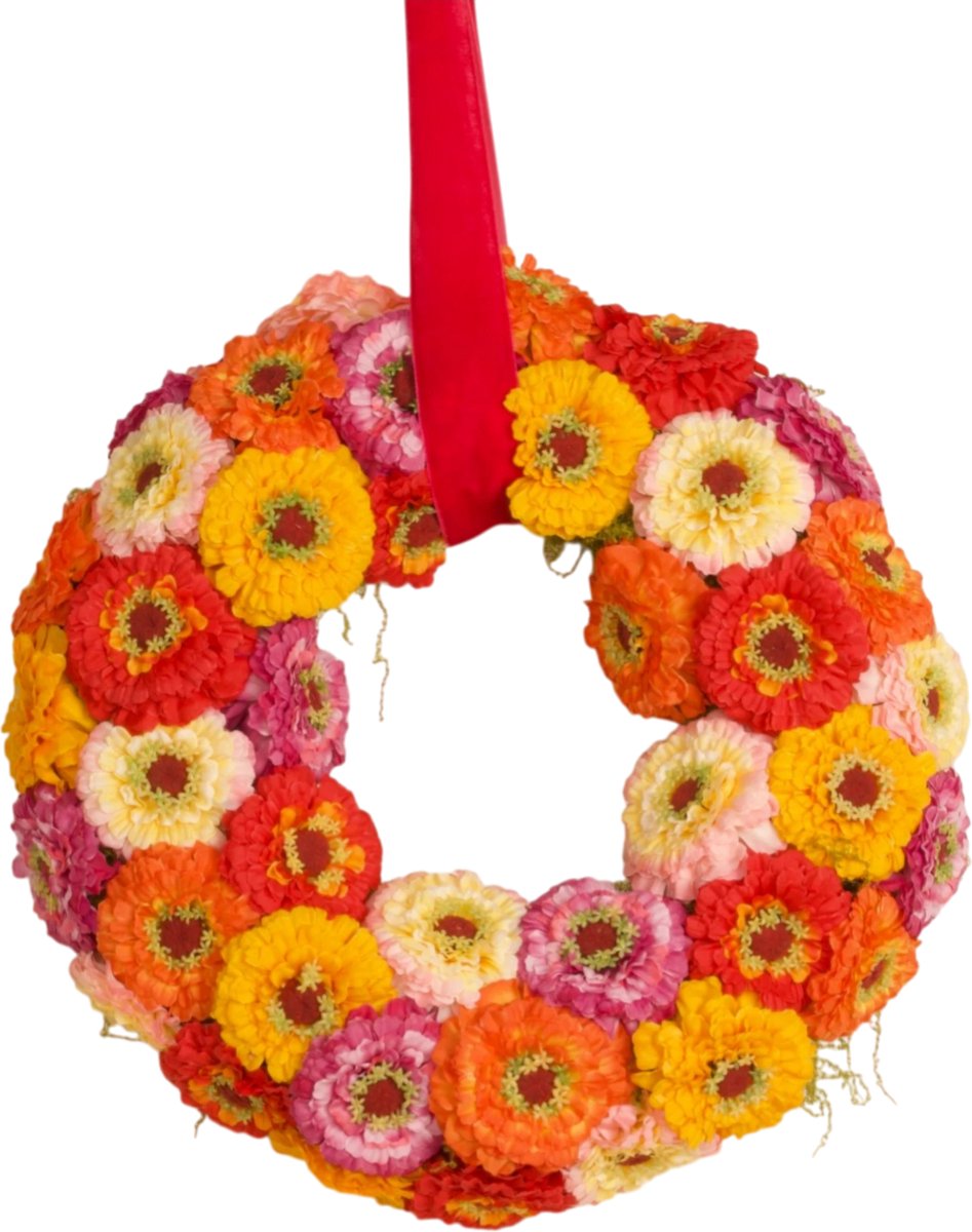WinQ-Voorjaar/ zomerkrans Zinnia 38cm-Kunstkrans-Voorjaarskrans-Tafelkrans