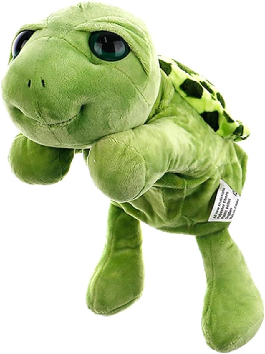 Pluche Schildpad Pop - Zachte Handpop - Interactief Spel - Lichtgewicht Draagbaar - 28 cm Hoog - Groen