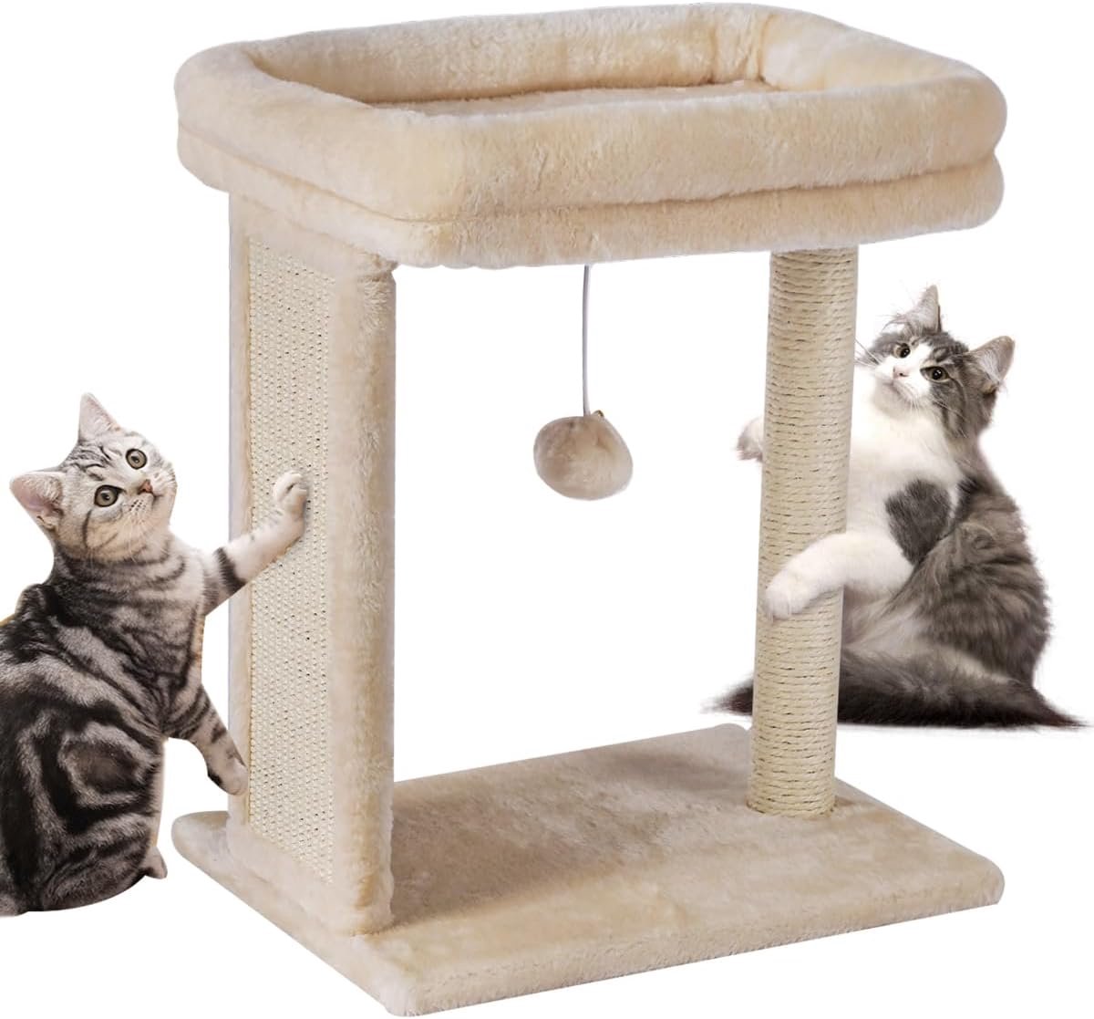 Kattenkrabpaal - Speeltoren - Spelen en slapen - Stabiele constructie - 48 cm hoog - Beige