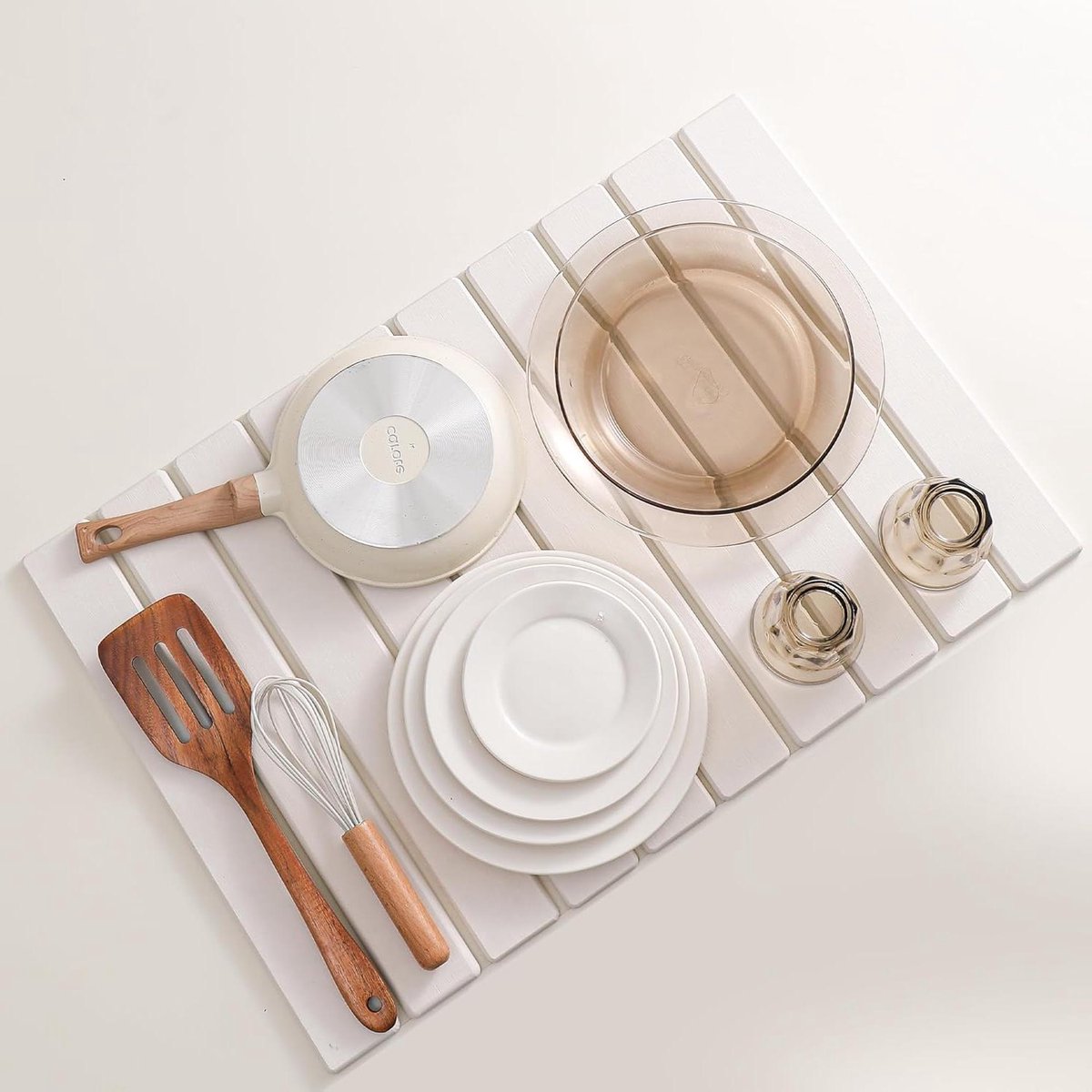 Diatomiet Afdruipmat - Keuken Droogmat - Snel Drogen - Sterk Absorberend - 60x40cm - Wit