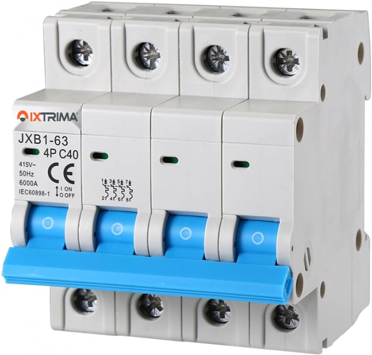 Automatische stroomonderbreker - Zekering automaat - Beveiliging installatie - 4-polig 40A - 4 DIN modules - Grijs