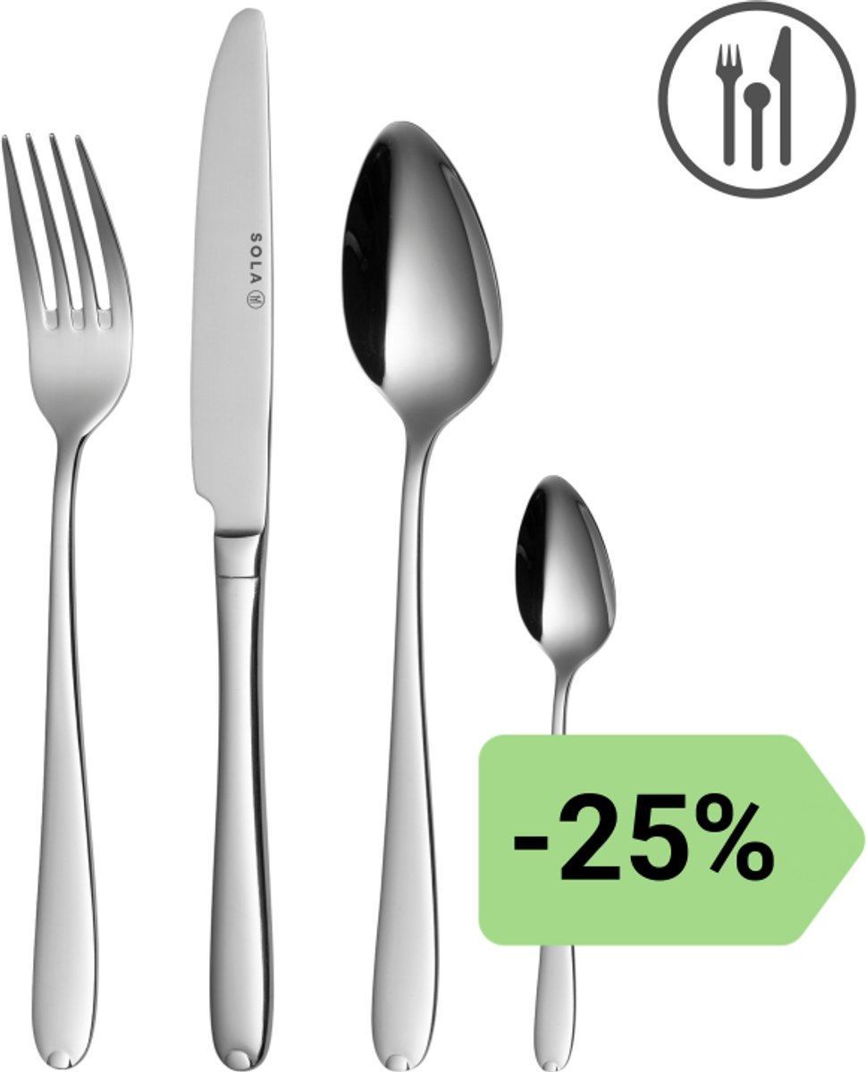 Sola - Bestekset - Fleurie - Modern - 6 persoons - 24 delig - Zilverwit Edelstaal 18/10 - RVS
