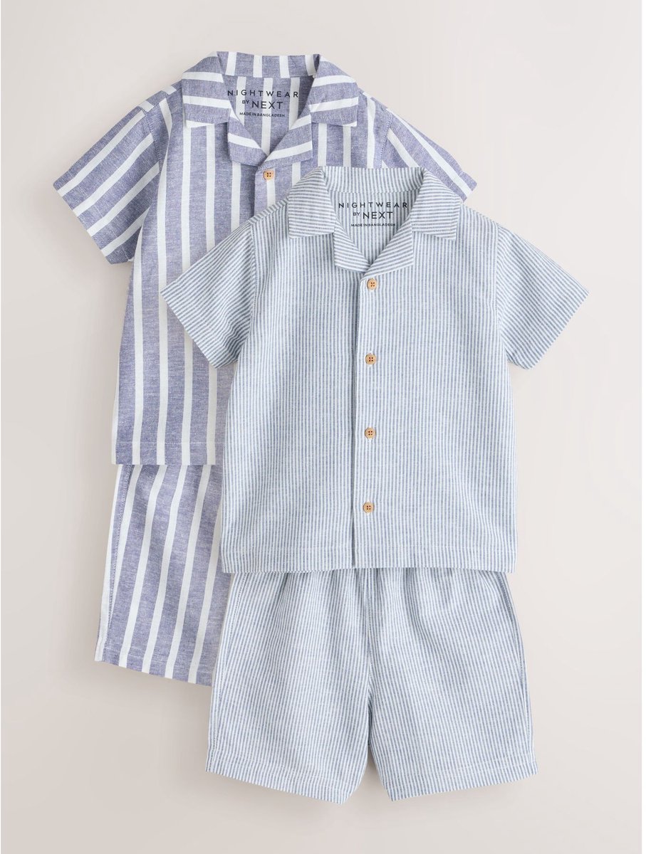 Next - Jongens - Set van 2 pyjama's met knoopsluiting - Blauw