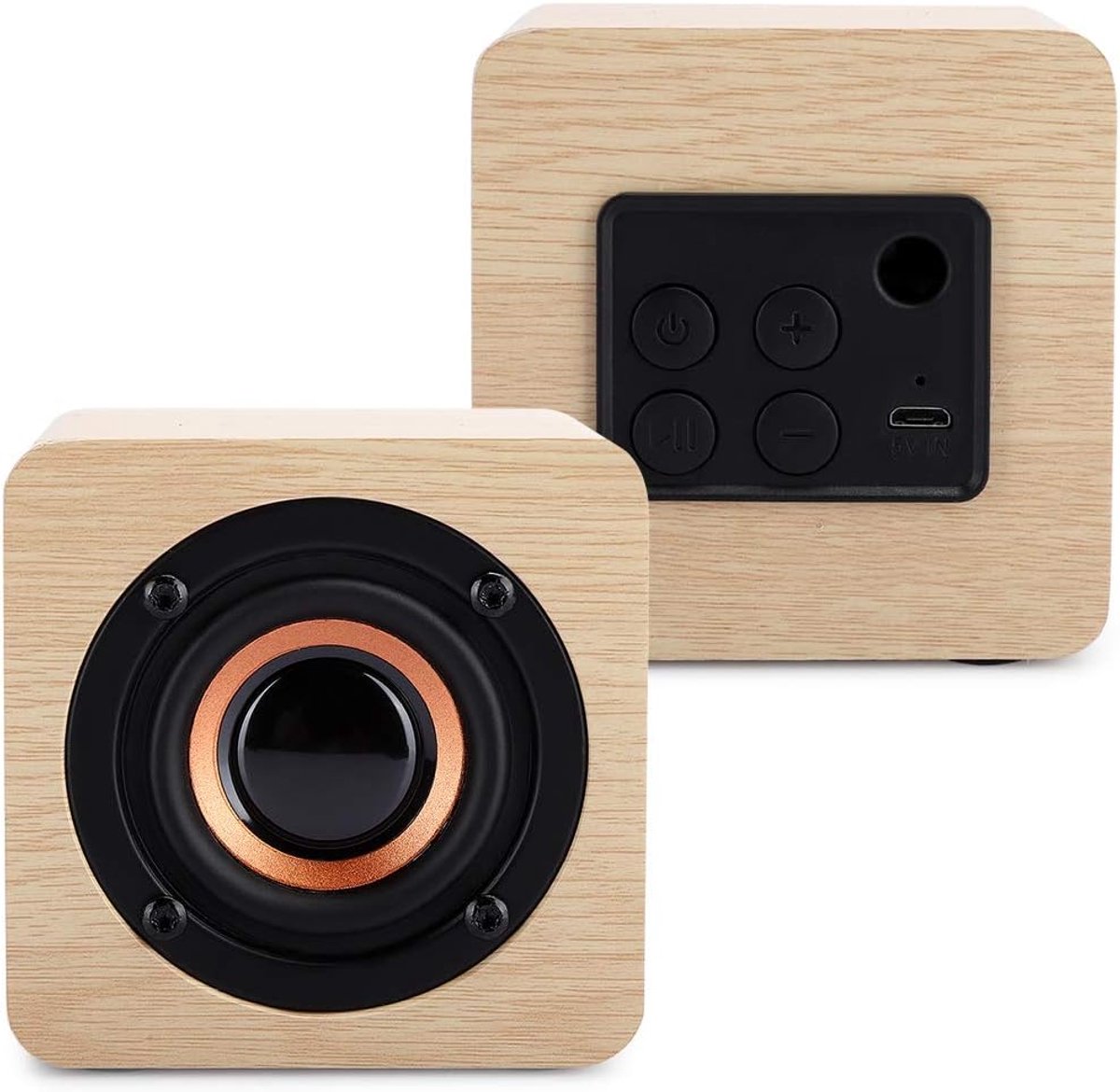 Houten Luidspreker - Draagbare Cube - Muziek Luisteren - USB Opladen - 9x8x6 cm - Geel